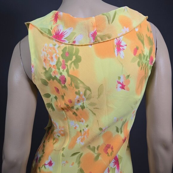 Y2K Tango Mango Yellow Floral Ruffled Dress Size S Asymmetric Hem Fairy - Picture 7 of 11